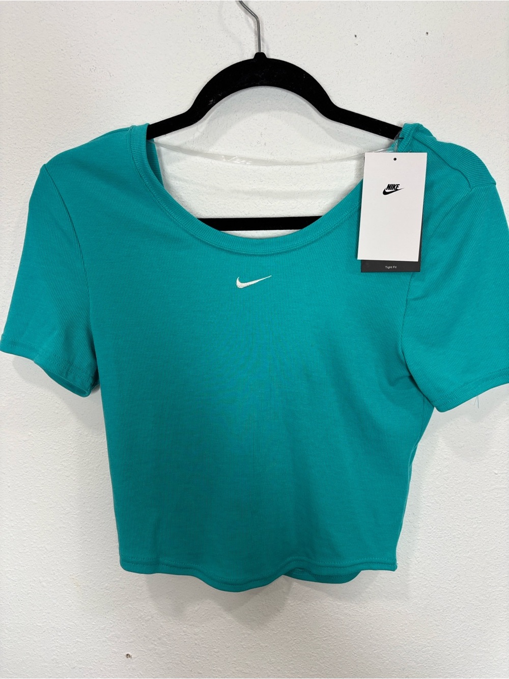 Nike Teal Scoop Neck Crop Top with White Swoosh